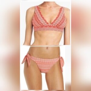 Robin Piccone Isla Bikini Set Terracotta Orange Bandana Style Print NWOT Sz M